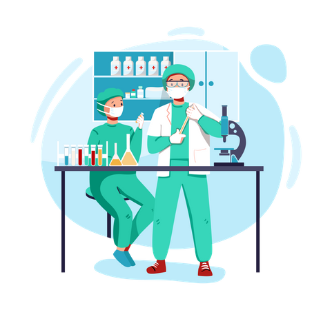 Equipe de pesquisa médica trabalhando na vacina corona  Illustration