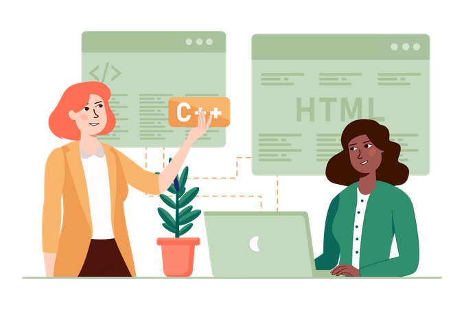 Équipe de programmation travaillant sur le développement de sites Web  Illustration