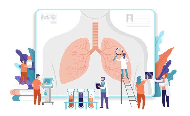 Équipe de recherche médicale effectuant des recherches sur les poumons  Illustration