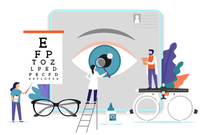Équipe de recherche médicale effectuant des recherches sur les yeux  Illustration