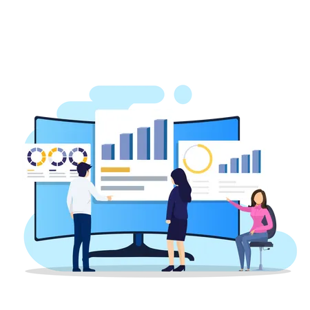 Équipe de référencement analysant les données commerciales  Illustration