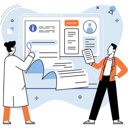 Equipe de RH analisando dados biográficos de funcionários  Ilustração