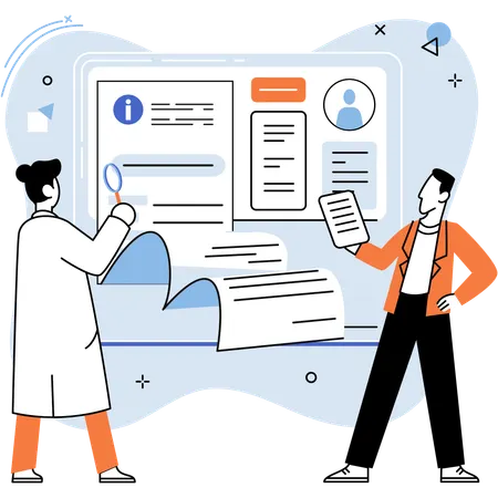 Equipe de RH analisando dados biográficos de funcionários  Ilustração