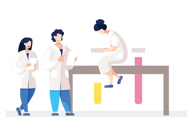 Équipe scientifique discutant en laboratoire  Illustration