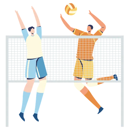 Équipe de volley-ball Blocage du ballon de volley-ball  Illustration