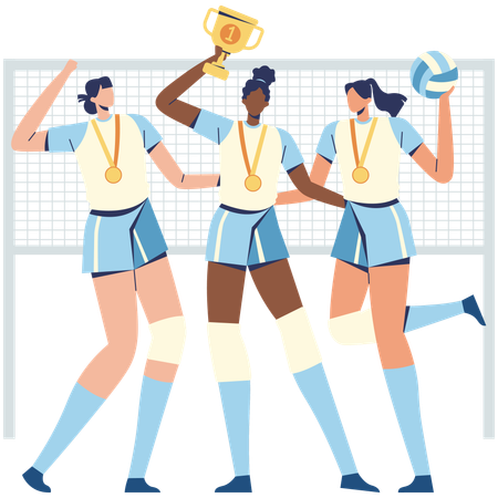 Célébration de la victoire de l'équipe de volley-ball  Illustration