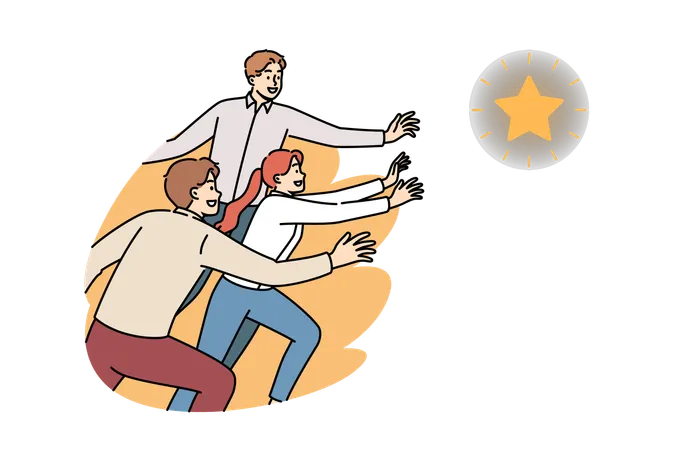 Équipe d'employés d'entreprise à la poursuite d'une étoile pour atteindre le succès professionnel et atteindre l'objectif du groupe  Illustration