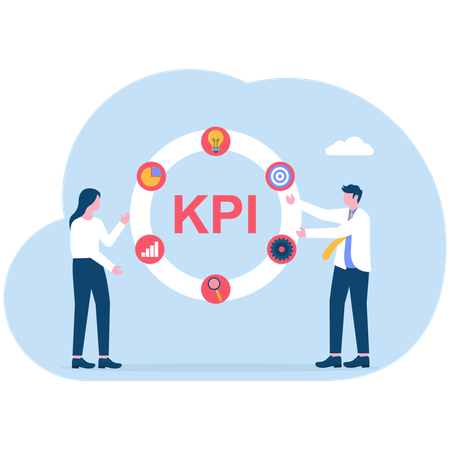 Équipe d'employés travaillant sur les KPI  Illustration