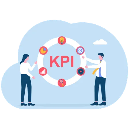 Équipe d'employés travaillant sur les KPI  Illustration