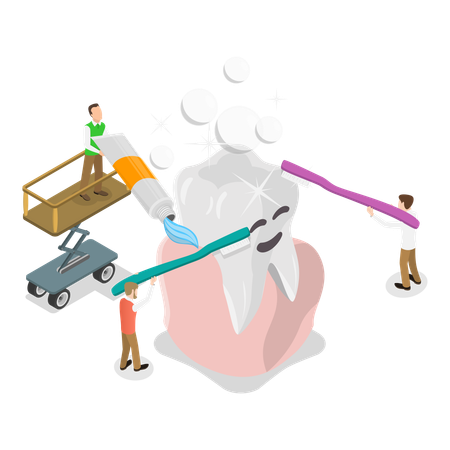 Equipe de dentistas trabalhando na operação dentária e no atendimento odontológico  Ilustração