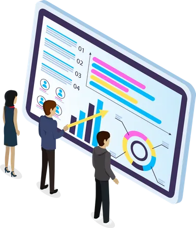 Équipe commerciale effectuant l'analyse des données, concepts pour l'analyse commerciale et le travail d'équipe de conseil en planification  Illustration