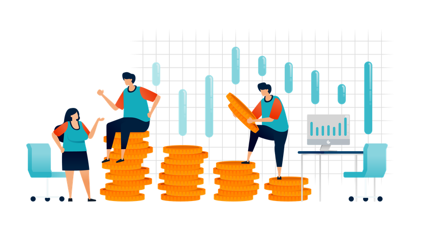 Équipe discutant de la croissance financière  Illustration