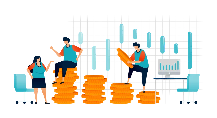 Équipe discutant de la croissance financière  Illustration