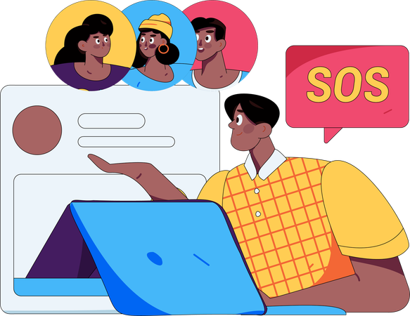 Équipe discutant sur le message SOS  Illustration