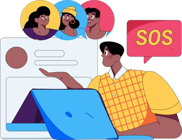 Équipe discutant sur le message SOS  Illustration