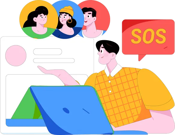 Équipe discutant sur le message SOS  Illustration