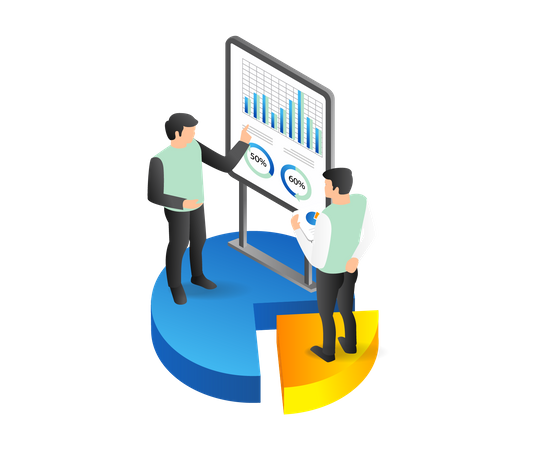 Equipe discutindo o desenvolvimento da cooperação empresarial  Ilustração