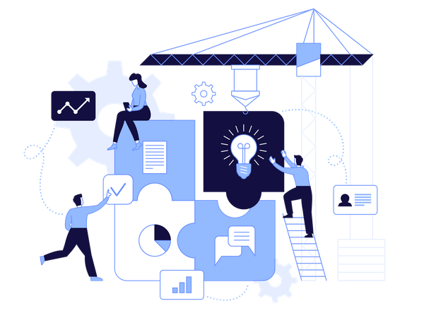 Equipe discutindo soluções de negócios para planejamento  Ilustração