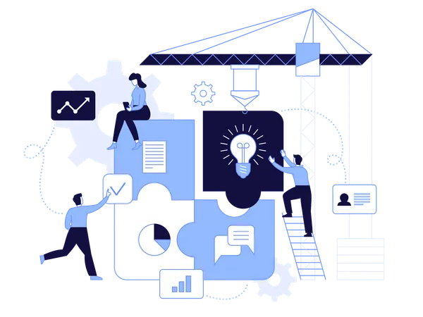 Equipe discutindo soluções de negócios para planejamento  Ilustração