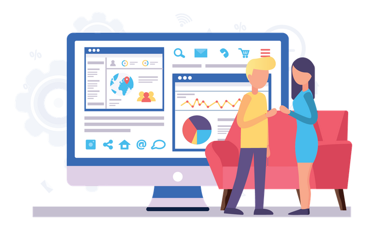 Équipe effectuant une analyse commerciale  Illustration