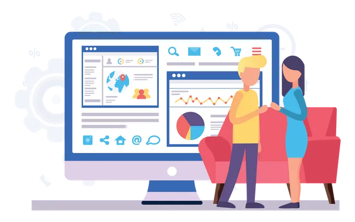 Équipe effectuant une analyse commerciale  Illustration