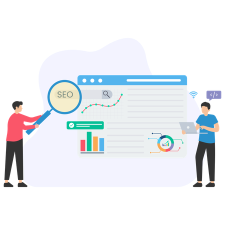 Équipe effectuant l'analyse SEO  Illustration