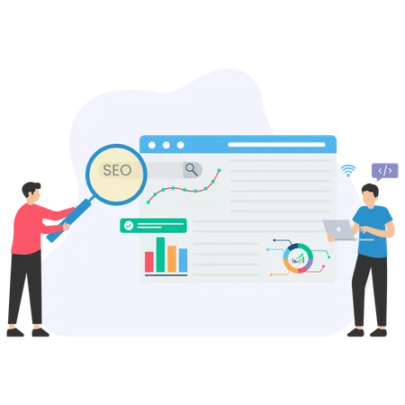 Équipe effectuant l'analyse SEO  Illustration