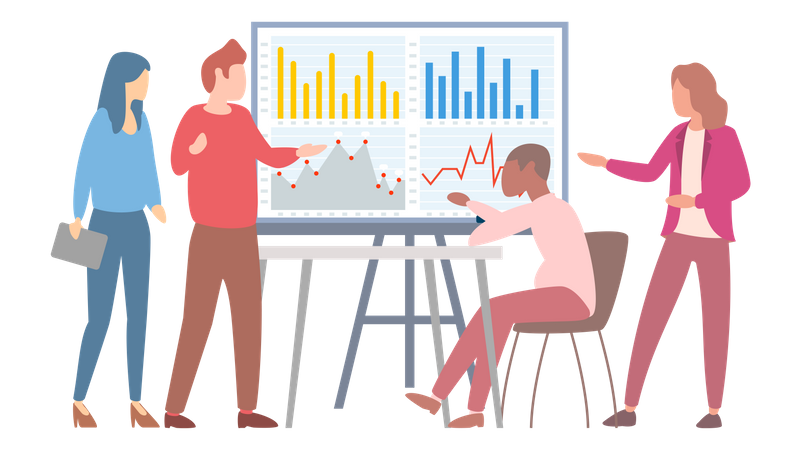 Équipe effectuant une analyse statistique  Illustration