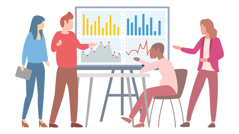 Équipe effectuant une analyse statistique  Illustration