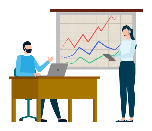 Équipe commerciale effectuant une analyse de données  Illustration