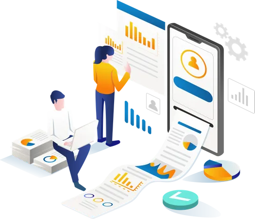 Équipe commerciale effectuant l'analyse des données utilisateur  Illustration