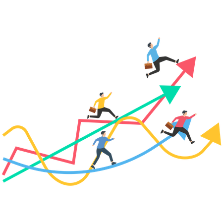 Équipe commerciale en cours d'exécution jusqu'au graphique  Illustration