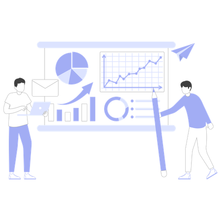 Equipe exibe crescimento do mercado em reunião  Ilustração