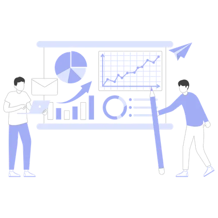 Equipe exibe crescimento do mercado em reunião  Ilustração