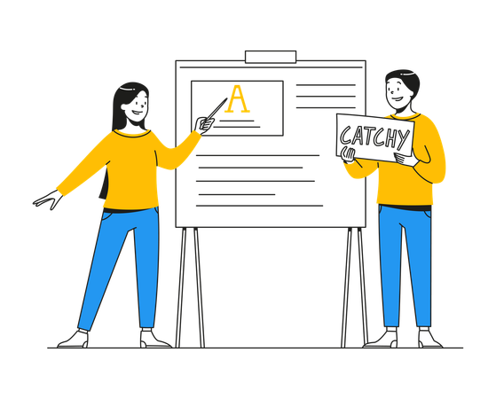Equipe explicando a estratégia de redação de conteúdo  Ilustração