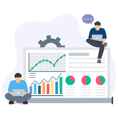 Équipe effectuant une analyse graphique d'entreprise  Illustration