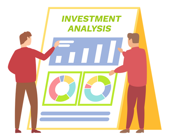 Equipe fazendo análise de investimento  Ilustração