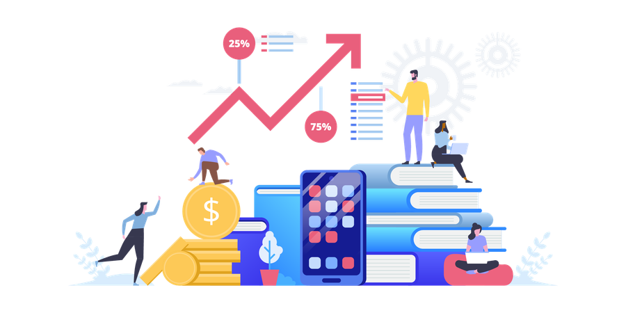 Equipe fazendo análise financeira  Ilustração