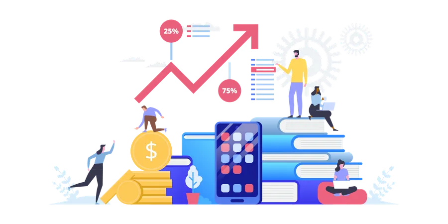 Equipe fazendo análise financeira  Ilustração