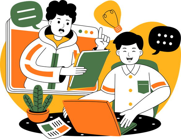 Equipe fazendo discussão on-line  Ilustração