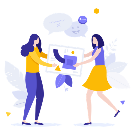 Équipe féminine Ui-UX discutant du projet  Illustration