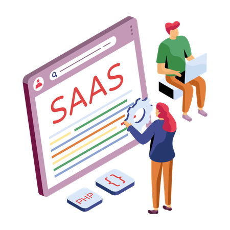 Equipe fournissant un service SaaS en ligne  Illustration