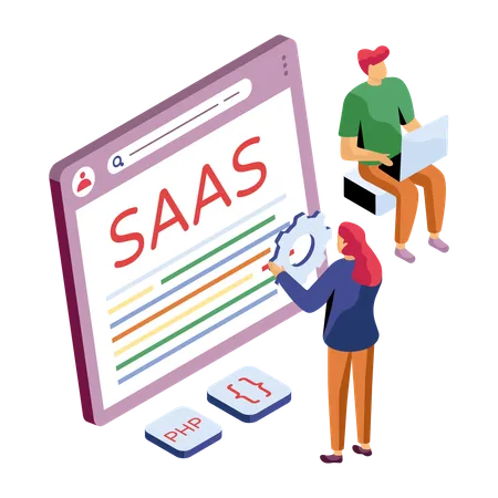 Equipe fournissant un service SaaS en ligne  Illustration