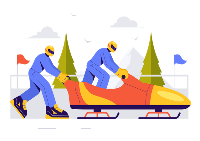 Equipe jogando Bobsleigh Sport  Ilustração