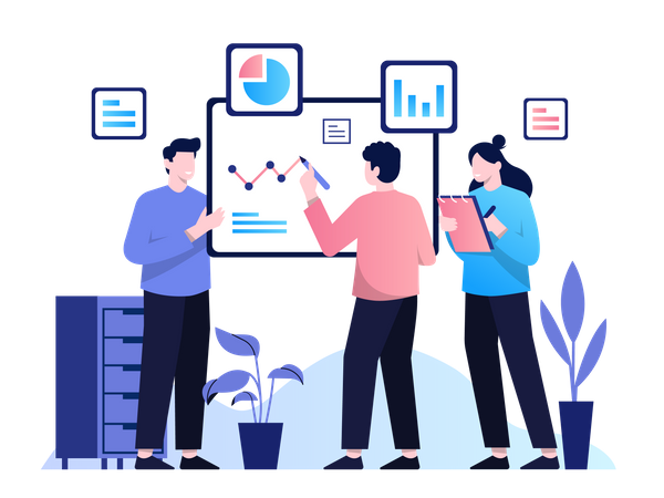 Équipe marketing effectuant une analyse de marché  Illustration