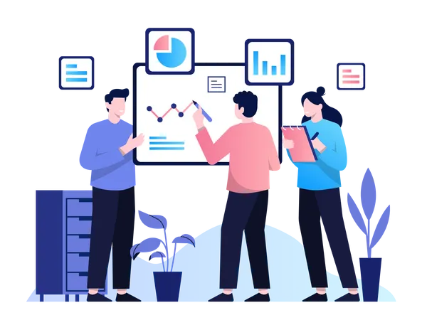 Équipe marketing effectuant une analyse de marché  Illustration