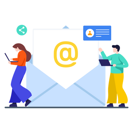 Équipe marketing envoyant des mails  Illustration