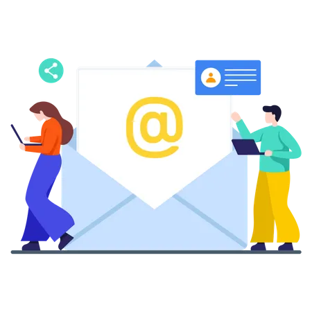 Équipe marketing envoyant des mails  Illustration