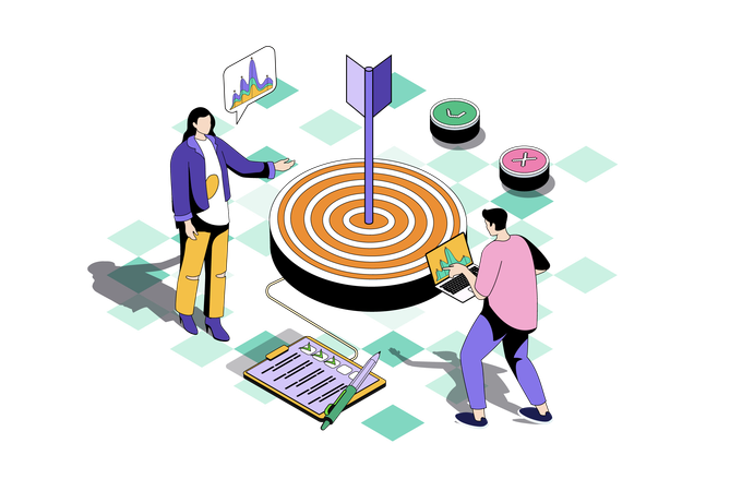 Une équipe marketing étudie l'audience et le comportement des clients  Illustration