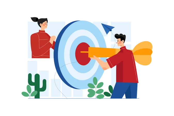 Équipe marketing travaillant sur la cible SEO  Illustration